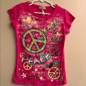 The kids tee peach Pink and Green Short Sleeve Tee with Peace Graphics
